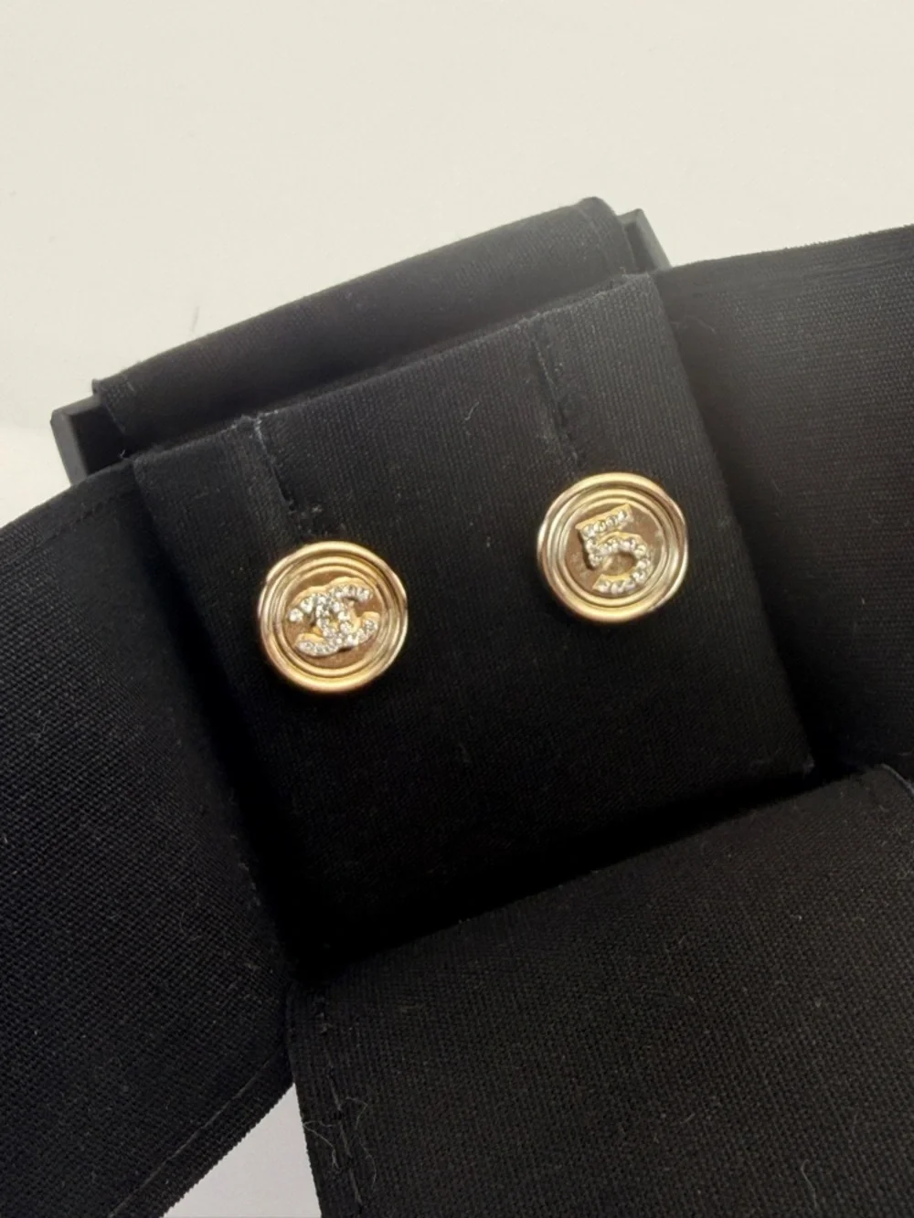 Chanel CC 5 Stud Earrings Gold Metal Golden